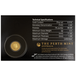 Pre-Owned 2020 Tuvalu James Bond 0.5g Gold Coin - Carded