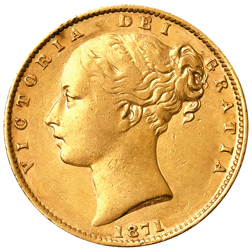 Pre-Owned 1871 London Mint DN.39 Victorian 'Shield' Full Sovereign Gold Coin
