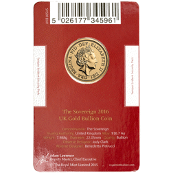 Pre-Owned 2016 UK Full Sovereign Gold Coin - Carded