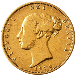 Pre-Owned 1874 London Mint DN.338 Victorian 'Shield' Half Sovereign Gold Coin