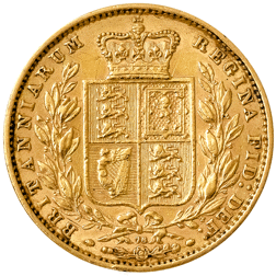 Pre-Owned 1872 London Mint DN.76 Victorian 'Shield' Full Sovereign Gold Coin