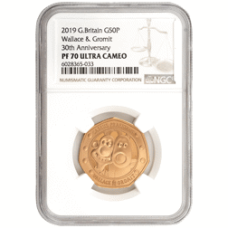 Pre-Owned 2019 UK Wallace & Gromit 50p Proof Gold Coin - NGC Graded PF70 - 6028365-033