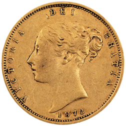 Pre-Owned 1872 London Mint DN.43 Victorian 'Shield' Half Sovereign Gold Coin