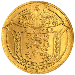 Pre-Owned 1928 Czech 10th Anniversary 4 Dukat Gold Coin
