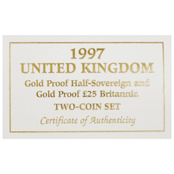 Pre-Owned 1997 UK Half Sovereign and Britannia 1/4oz Proof Gold 2-Coin Set