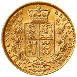 Pre-Owned 1872 London Mint DN.11 Victorian 'Shield' Full Sovereign Gold Coin