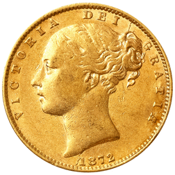 Pre-Owned 1872 London Mint DN.11 Victorian 'Shield' Full Sovereign Gold Coin
