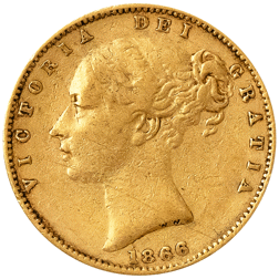 Pre-Owned 1866 London Mint DN.47 Victorian 'Shield' Full Sovereign Gold Coin