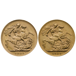 Pre-Owned UK Platinum Wedding Birth Year 1921 and 1926 Full Sovereign Gold 2-Coin Set