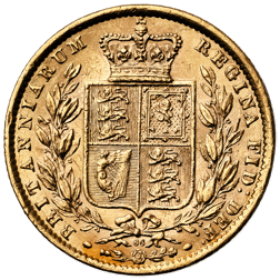 Pre-Owned 1872 UK DN.66  Victorian 'Shield' Full Sovereign Gold Coin