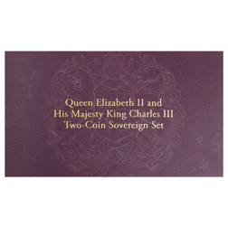Pre-Owned UK Queen Elizabeth II and King Charles III Full Sovereign Gold 2-Coin Set - Missing Outer 