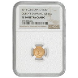 Pre-Owned 2012 UK Quarter Sovereign Proof Gold Coin - NGC Graded PF70 - 8221082-005