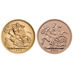 Pre-Owned 1968 - 2018 UK '50 Year Celebration' Full Sovereign Gold  2-Coin Set