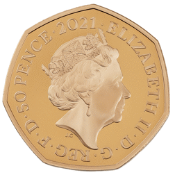 Pre-Owned 2021 UK Decimal Day 'Struck on the Day' 50p Proof Design Gold Coin