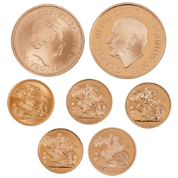 Pre-Owned 2022 Queen Elizabeth II Memorial 7-Coin Premium Gold Set - Damaged Sleeve