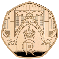 Pre-Owned 2023 UK Coronation of King Charles III 50p Proof Design Gold Coin