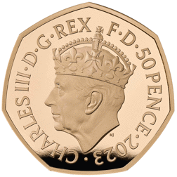 Pre-Owned 2023 UK Coronation of King Charles III 50p Proof Design Gold Coin