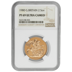 Pre-Owned 1980 UK Double Sovereign Proof Gold Coin - NGC Graded PF69 - 5623188-003