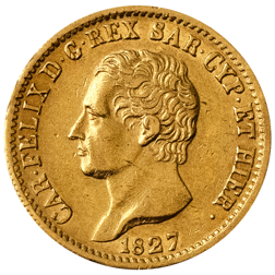 Pre-Owned 1827 Sardinia 20 Lire Gold Coin