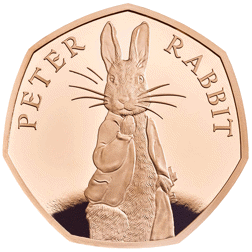 Pre-Owned 2019 UK Beatrix Potter Peter Rabbit 50p Proof Design Gold Coin