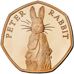 Pre-Owned 2019 UK Beatrix Potter Peter Rabbit 50p Proof Design Gold Coin