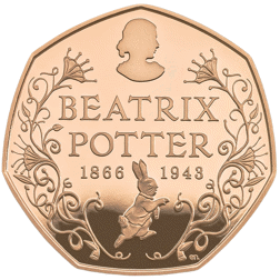 Pre-Owned 2016 UK 150th Anniversary of Beatrix Potter 50p Proof Design Gold Coin