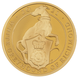 Pre-Owned 2021 UK Queen’s Beasts White Greyhound of Richmond 1oz Proof Design Gold Coin
