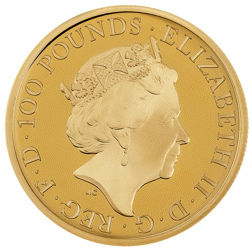 Pre-Owned 2021 UK Queen’s Beasts White Greyhound of Richmond 1oz Proof Design Gold Coin