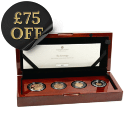 Pre-Owned 2021 UK Double, Full, Half, and Quarter Sovereign Proof Gold 4-Coin Collection - Damaged Outer Box