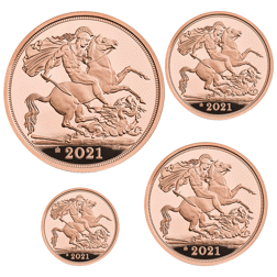 Pre-Owned 2021 UK Double, Full, Half, and Quarter Sovereign Proof Gold 4-Coin Collection - Damaged O