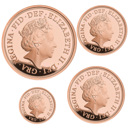 Pre-Owned 2021 UK Double, Full, Half, and Quarter Sovereign Proof Gold 4-Coin Collection - Damaged O