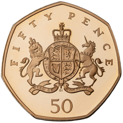 Pre-Owned 2013 UK Christopher Ironside 50p Proof Design Gold Coin