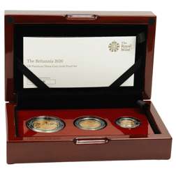 Pre-Owned 2020 UK Britannia Premium Proof Gold 3-Coin Set - Damaged Outer Box