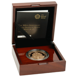 Pre-Owned 2014 UK 300th Anniversary Of The Death of Queen Anne £5 Proof Gold Coin