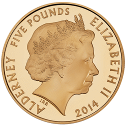 Pre-Owned 2014 Alderney 300th Anniversary of the Coronation of King George I £5 Proof Gold Coin