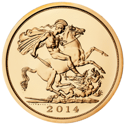 Pre-Owned 2014 UK Quintuple Sovereign 'Mule' Brilliant Uncirculated Gold Coin