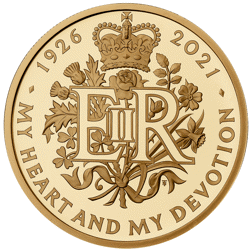 Pre-Owned 2021 UK The Royal Mint 95th Birthday of Queen Elizabeth II 2oz Proof Gold Coin - Damaged O