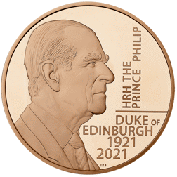 Pre-Owned 2021 UK HRH Prince Philip Duke of Edinburgh £5 Proof Gold Coin