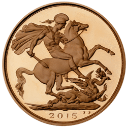 Pre-Owned 2015 UK 'Fifth Portrait' Double Sovereign Proof Design Gold Coin