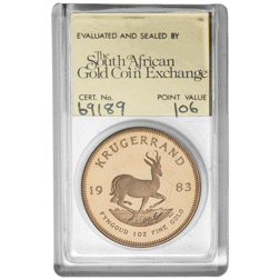 Pre-Owned 1983 South African Krugerrand 1oz Proof Gold Coin - SAGCE Graded 106 - Certificate 69189