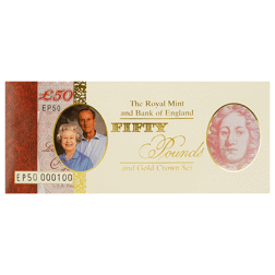 Pre-Owned 1997 Golden Wedding Anniversary Proof Gold Crown and Fifty-Pound Note Set