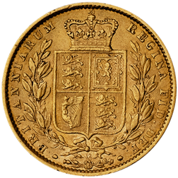 Pre-Owned 1863 London Mint DN.12 Victoria Young Head Shield Full Sovereign Gold Coin