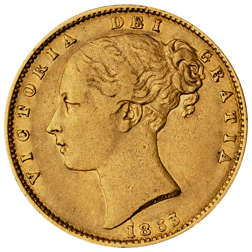 Pre-Owned 1863 London Mint DN.12 Victoria Young Head Shield Full Sovereign Gold Coin
