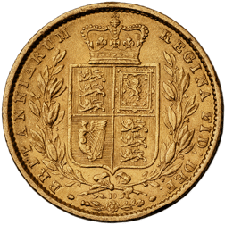 Pre-Owned 1863 London Mint DN.10 Victorian Young Head 'Shield' Full Sovereign Gold Coin