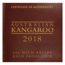 Pre-Owned 2018 Australia Kangaroo High Relief 1oz Proof Gold Coin