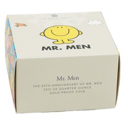 Pre-Owned UK 2021 Mr. Happy - 50th Anniversary of Mr. Men 1/4oz Proof Gold Coin