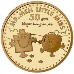Pre-Owned UK 2021 Mr. Strong and Little Miss Giggle - 50th Anniversary of Mr. Men 1/4oz Proof Gold C