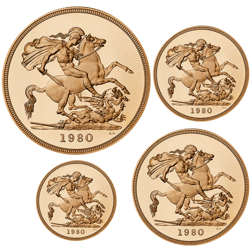 Pre-Owned 1980 UK Sovereign Proof Gold 4-Coin Set - Damaged Box