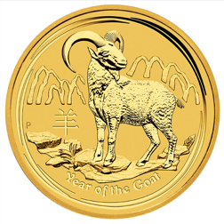 Pre-Owned 2015 Australian Lunar Goat 1/10oz Gold Coin