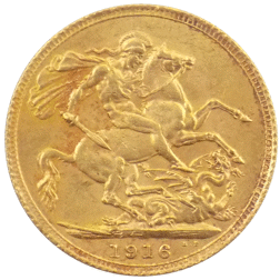 Pre-Owned 1916 London Mint George V Full Sovereign Gold Coin